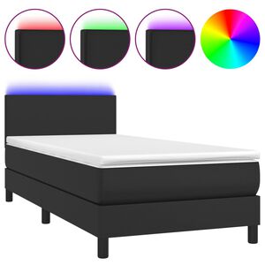 vidaXL Krevet box spring s madracem LED crni 80x200 cm od umjetne kože
