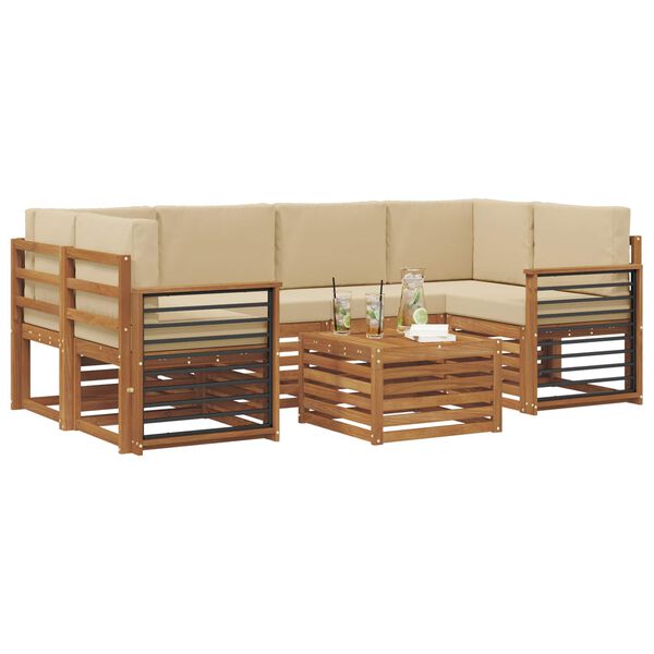 vidaXL Set vanjskih sofa 7 pcs Prirodna i bež Čvrsto drvo akacije