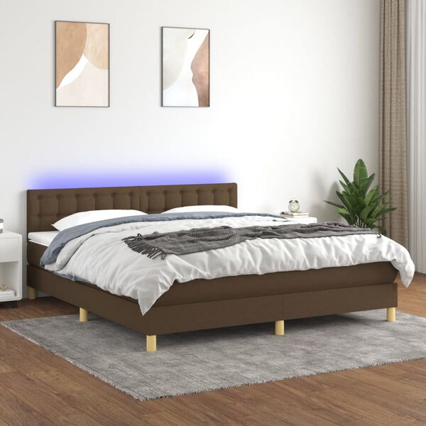 vidaXL Krevet box spring s madracem LED tamnosmeđi 180x200 cm tkanina
