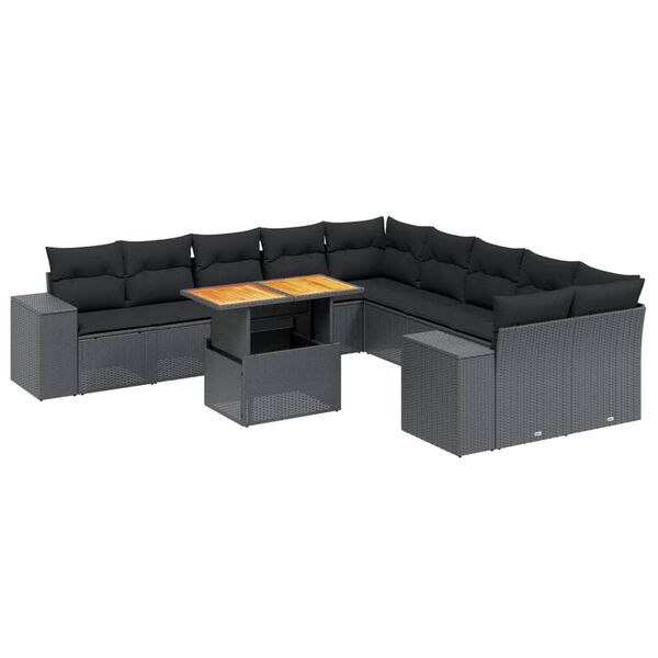 vidaXL 11-dijelni set vrtnih sofa od poliratana s jastucima crni