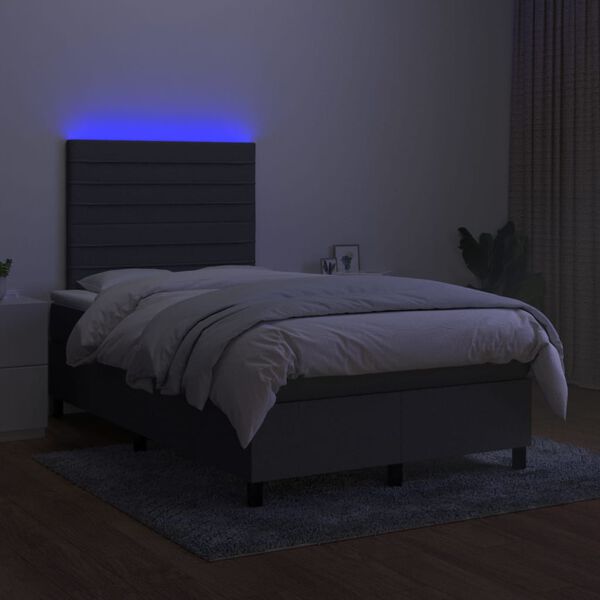vidaXL Krevet box spring s madracem LED tamnosivi 120 x 200 cm tkanina