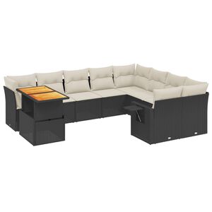 vidaXL 10-dijelni set vrtnih sofa s jastucima crni od poliratana