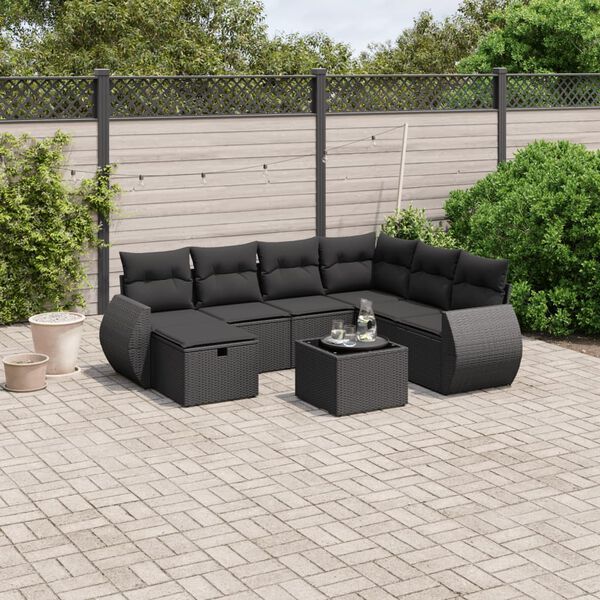 vidaXL 8-dijelni set vrtnih sofa od poliratana s jastucima crni