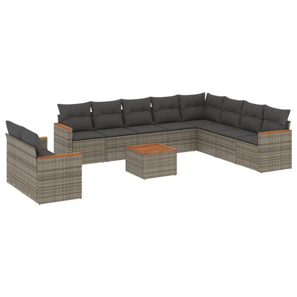 vidaXL 11-dijelni set vrtnih sofa od poliratana s jastucima sivi