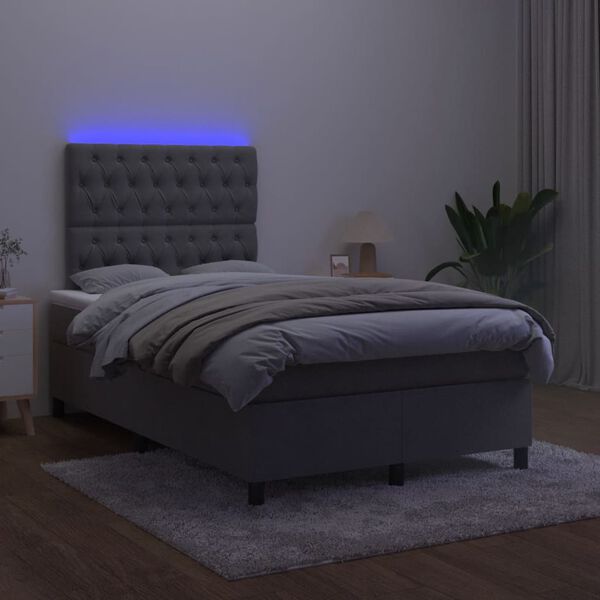 vidaXL Krevet box spring s madracem LED tamnosivi 120 x 190 cm bar&scaron;un