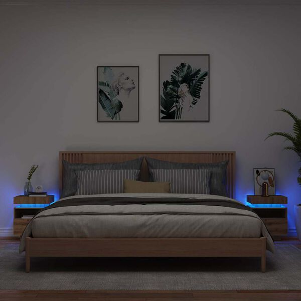 vidaXL Noćni ormarići s LED svjetlima 2 kom Artisan hrast 40x39x48,5cm