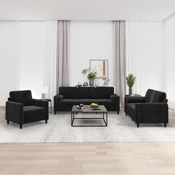 vidaXL 3-dijelni set sofa s jastucima crni bar&scaron;unasti