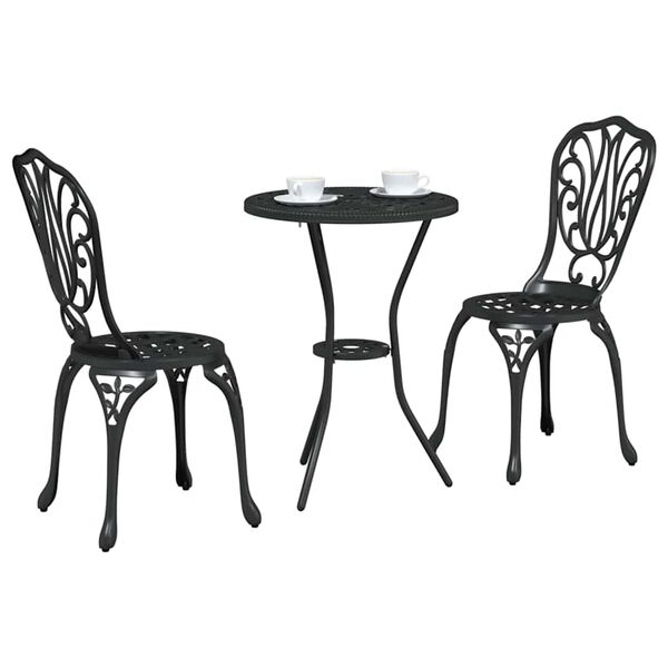 vidaXL Bistro set za vrt 3 pcs Crna Aluminij