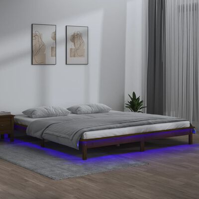 vidaXL LED okvir za krevet smeđa boja meda 140 x 190 cm masivno drva