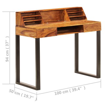 vidaXL Radni stol od masivnog drva šišama i čelika 110 x 50 x 94 cm