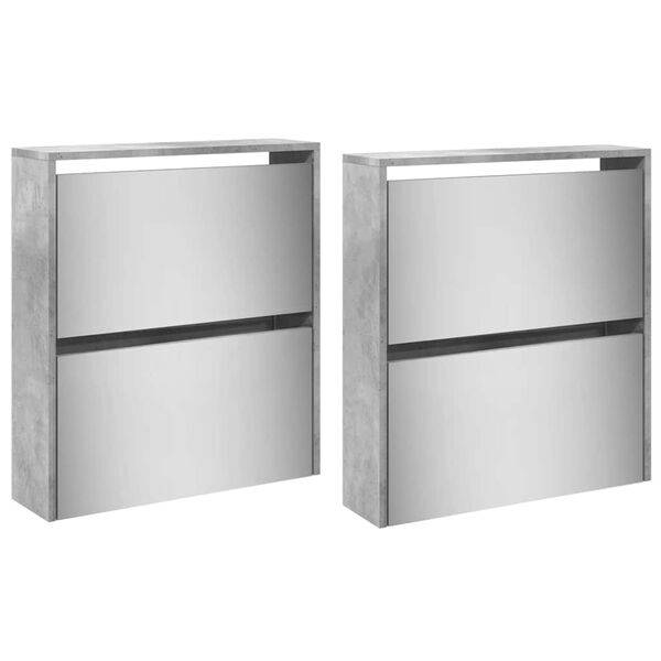 vidaXL Ormarić za cipele s ogledalom 4 razine boja betona 63x17x134 cm