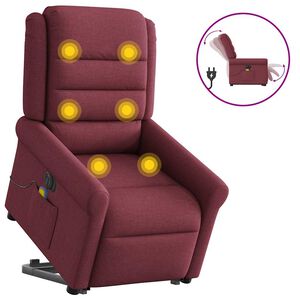 vidaXL Električni masažni naslonjač na podizanje od tkanine boja vina