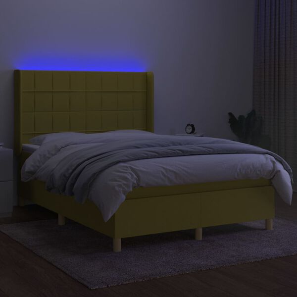 vidaXL Krevet box spring s madracem LED zeleni 140x200 cm od tkanine