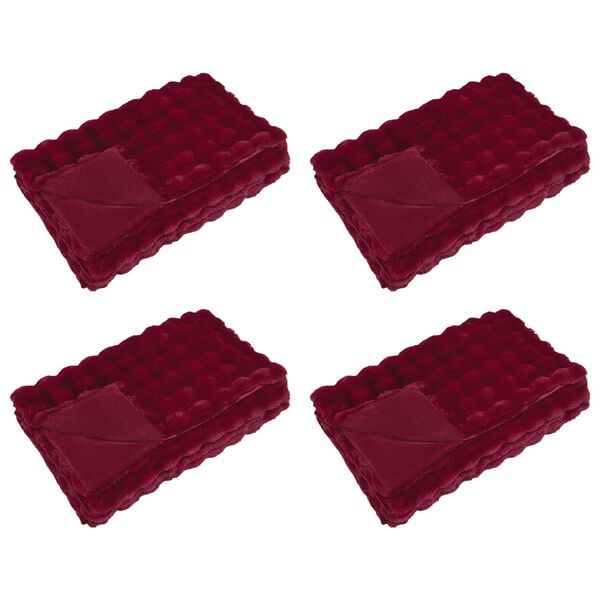 vidaXL Lažni zec deka 4 pcs Bordeaux Crvena 240 x 270 cm Poliester