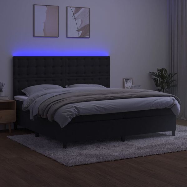 vidaXL Krevet box spring s madracem LED crni 200x200 cm bar&scaron;un
