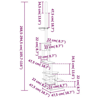 vidaXL Penjalica za mačke od poda do stropa krem 268,5 - 294,5 cm