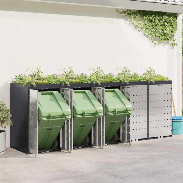 vidaXL Skladištenje kanti za 3 kante Antracit 340 x 77.5 x 115.5 cm