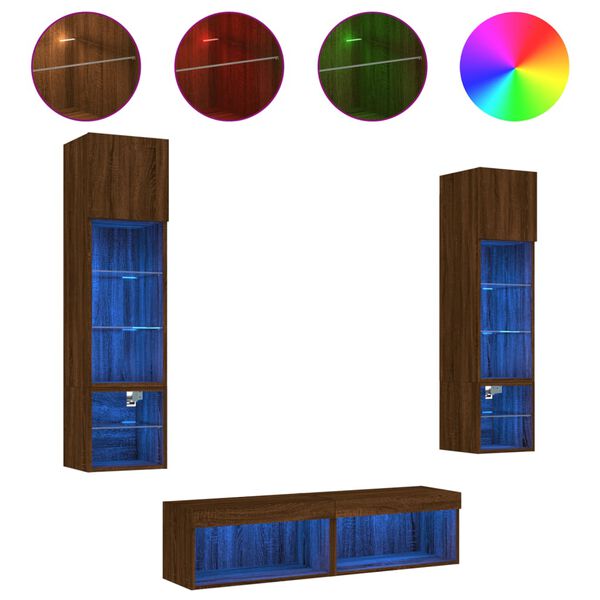 vidaXL 6-dijelni zidni TV elementi s LED svjetlima boja smeđeg hrasta