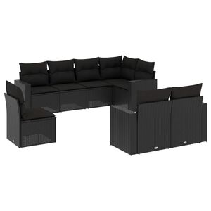vidaXL 8-dijelni set vrtnih sofa od poliratana s jastucima crni