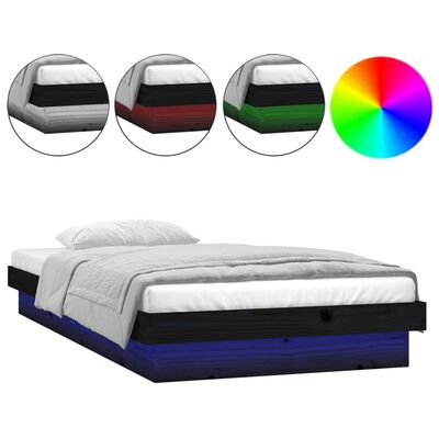 vidaXL LED okvir za krevet crni 100 x 200 cm od masivnog drva