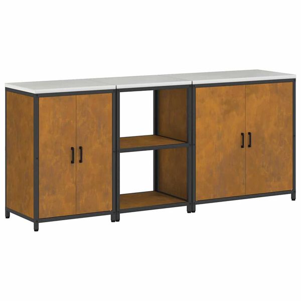 vidaXL Kuhinjski set za pohranu s policom Ostalo 3 pcs Rđa Čelik