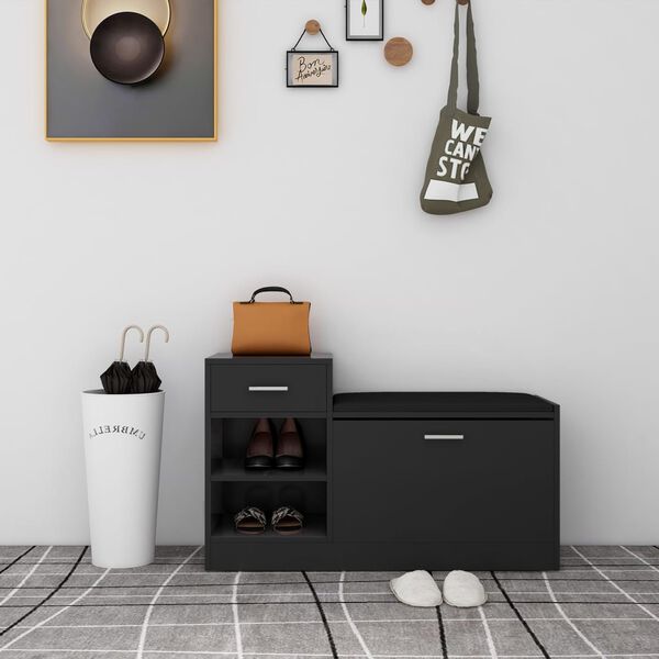 vidaXL Klupa za cipele visoki sjaj crna 94,5 x 31 x 57 cm drvena