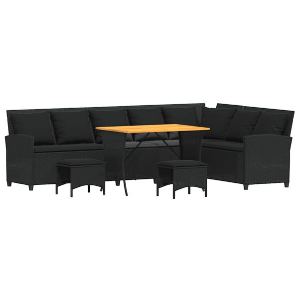 vidaXL 4-dijelna vrtna garnitura od poliratana s jastucima crna L