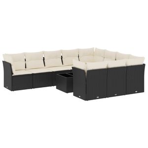 vidaXL 11-dijelni set vrtnih sofa od poliratana s jastucima crni