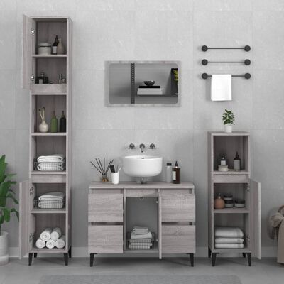 vidaXL 3-dijelni set kupaonskog namještaja siva boja hrasta drveni