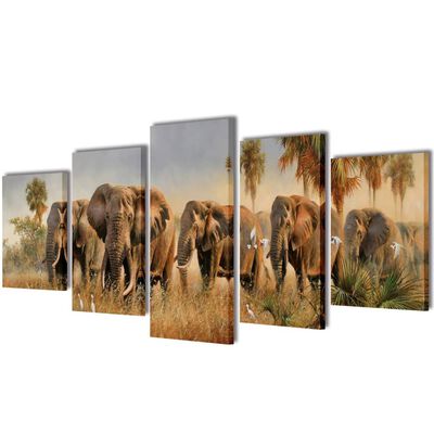 Zidne Slike na Platnu Set Slonovi 200 x 100 cm