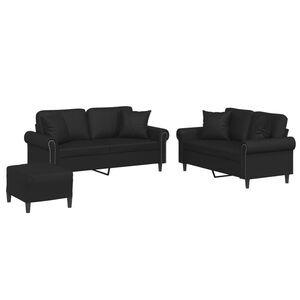 vidaXL 3-dijelni set sofa s jastucima crna od umjetne kože