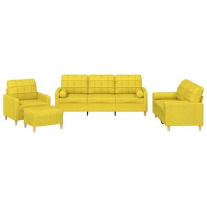 vidaXL 4-dijelni set sofa s jastucima svjetložuti od tkanine