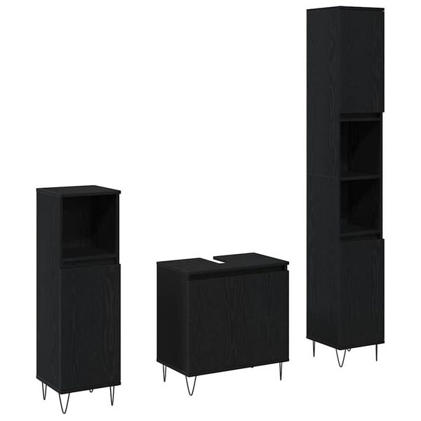vidaXL Set namje&scaron;taja za kupaonicu 3 pcs Crni hrast 30 x 30 x 190 cm