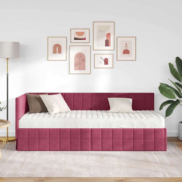 vidaXL Kutni krevetni okvir s madracem 2 pcs Zelena Bar&scaron;un