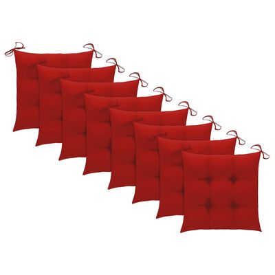 vidaXL Blagovaonske stolice s crvenim jastucima 8 kom masivna tikovina