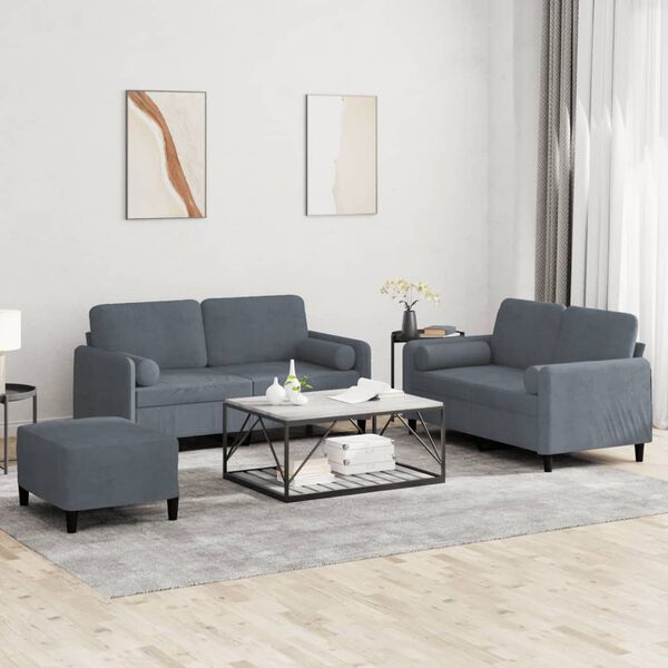 vidaXL 3-dijelni set sofa s jastucima tamnosivi baršunasti