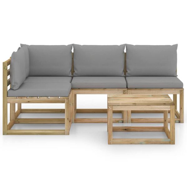 vidaXL 5-dijelna vrtna garnitura sa sivim jastucima siva