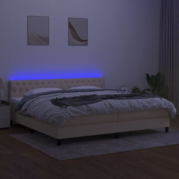 vidaXL Krevet box spring s madracem LED krem 200x200 cm od tkanine
