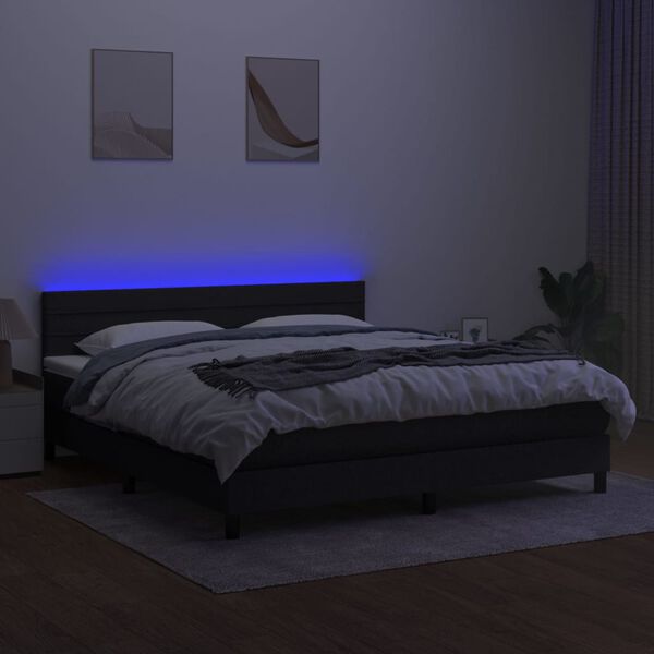 vidaXL Krevet box spring s madracem LED crni 180x200 cm od tkanine