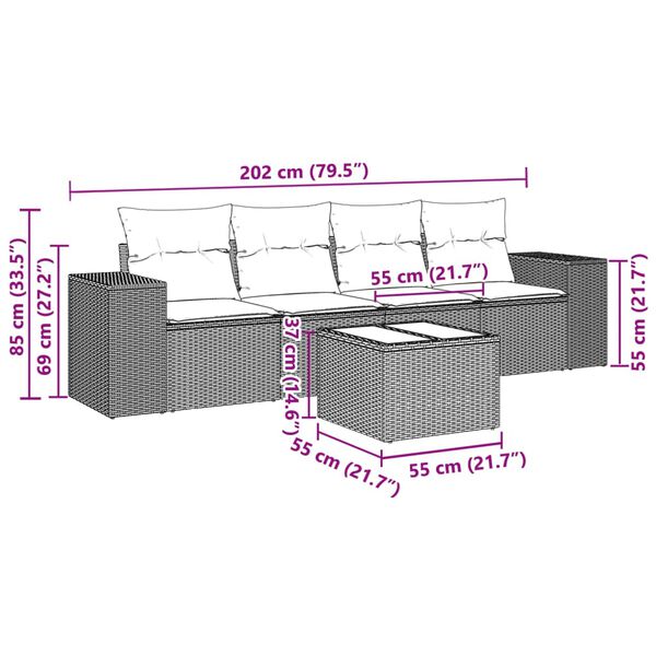 vidaXL 5-dijelna vrtna garnitura s jastucima svijetlosiva poliratan