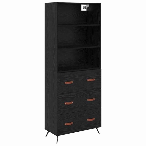 vidaXL Highboard Crni hrast 69,5 x 34 x 180 cm Konstruirano drvo