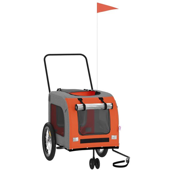 vidaXL Prikolica za bicikl za ljubimce narančasto-siva tkanina/željezo