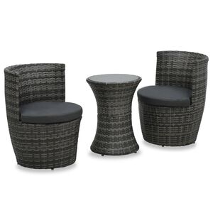 vidaXL 3-dijelni bistro set od poliratana s jastucima sivi