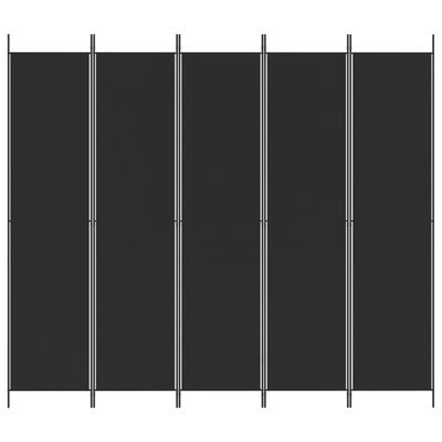 vidaXL Sobna pregrada s 5 panela crna 250 x 220 cm od tkanine
