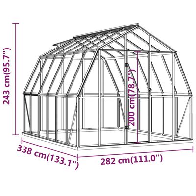 vidaXL Staklenik s okvirom antracit 9,53 m² aluminijski