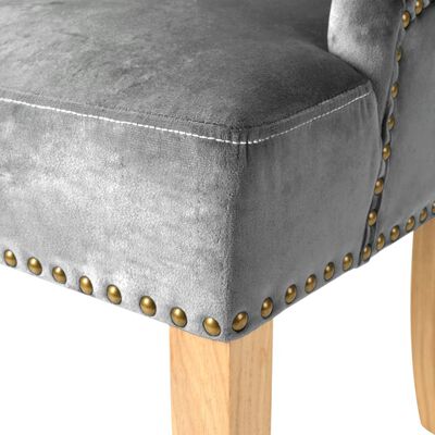 vidaXL Blagovaonske stolice 2 kom od masivne hrastovine i baršuna srebrne