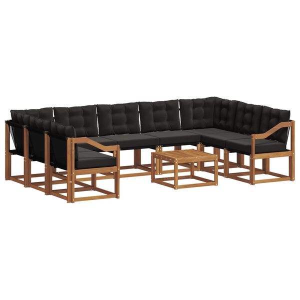 vidaXL Set vanjskih sofa 10 pcs Prirodna i crna Čvrsto drvo akacije