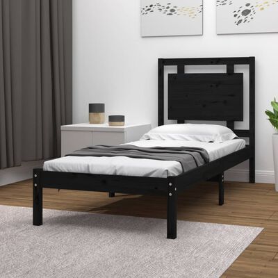 vidaXL Okvir za krevet od masivnog drva crni 90 x 200 cm