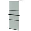 vidaXL Pregrada za tu&scaron; s policom crna 80 x 195 cm s mutnim staklom ESG