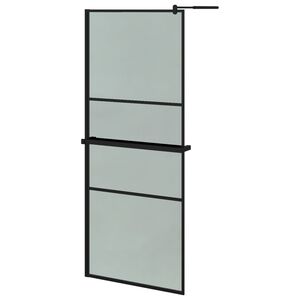 vidaXL Pregrada za tu&scaron; s policom crna 80 x 195 cm s mutnim staklom ESG